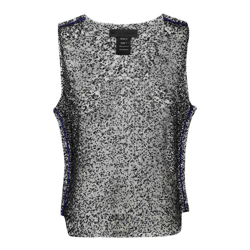 NEW MARIA CALDERARA magpie top in black/blue mesh beads